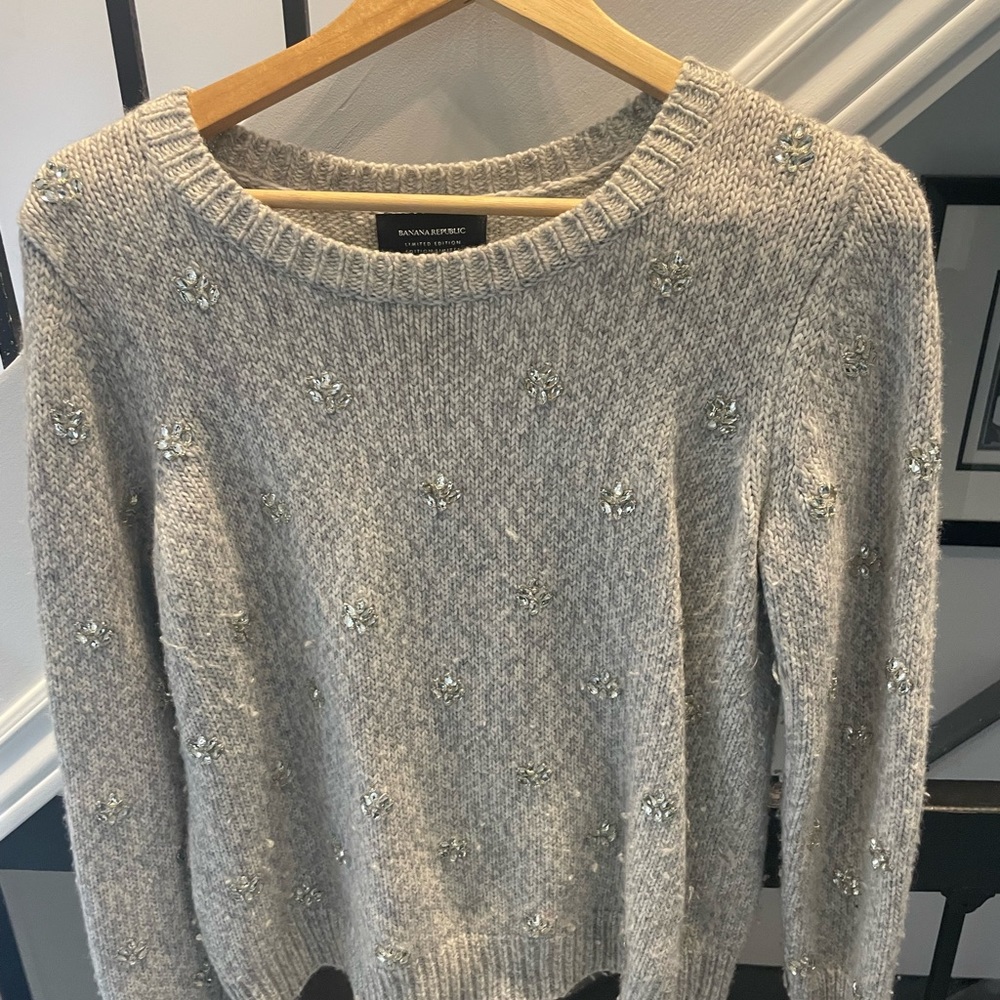 Stunning bejeweled holiday sweater by banana republic. Merino Wool. Very soft